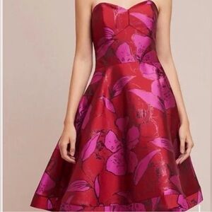 Shoshanna Strapless Dress - Red and Pink Floral Size 4 Pockets